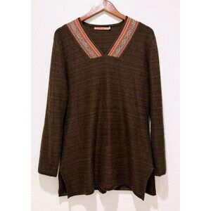 KUNA XL 100% Baby Alpaca Women's Long Sweater Tunic Brown Peruvian Made in Peru